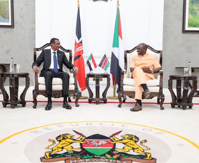 President William Ruto with RSF Leader General Mohamed Hamdan Dagalo, State House, Nairobi on January 3, 2024. Photo/ PCS